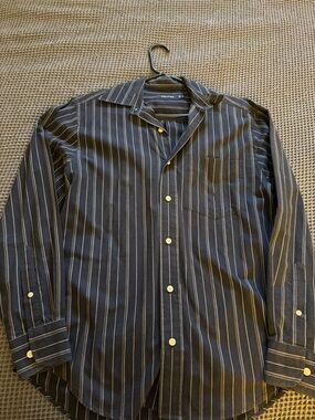 Nautica Men’s Dark Navy Multi-Stripe Dress Shirt